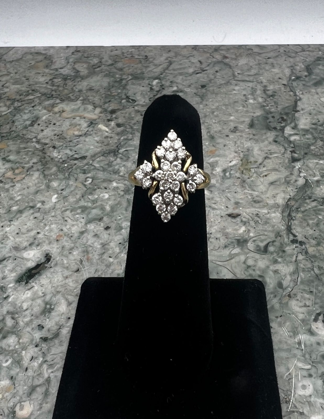 14K Gold Diamond Cluster Cocktail Ring Marquise Shape Vintage. Sz 5 2