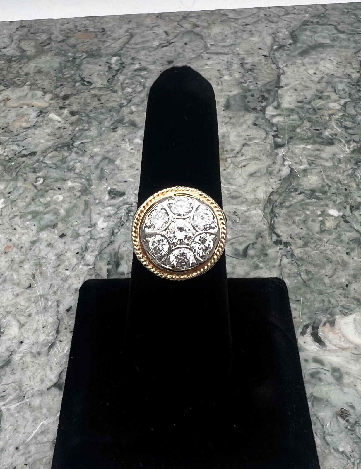 14K Two-Tone Gold Diamond Cluster Cocktail Ring Vintage. Sz 8.25 2