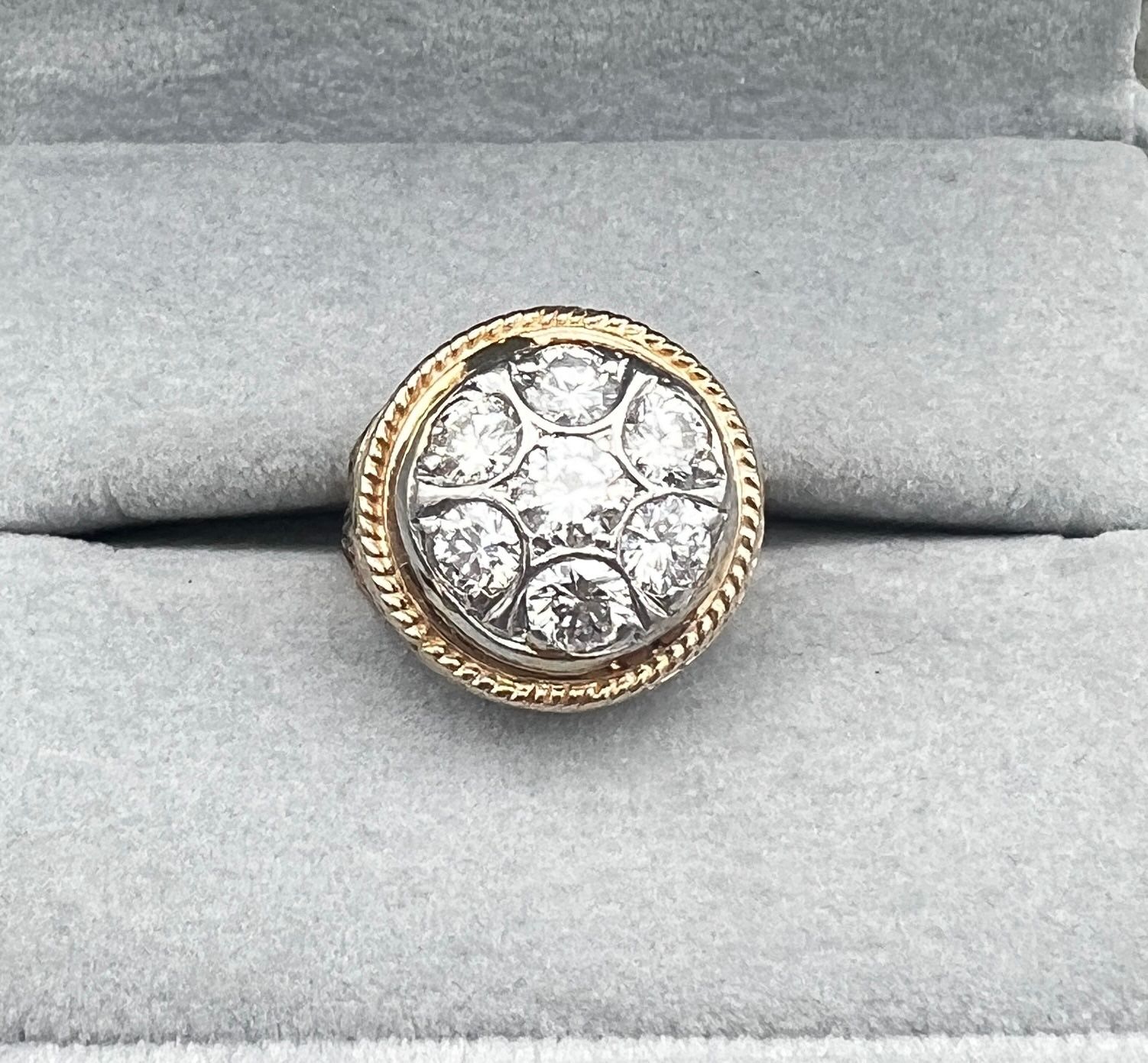 14K Two-Tone Gold Diamond Cluster Cocktail Ring Vintage. Sz 8.25