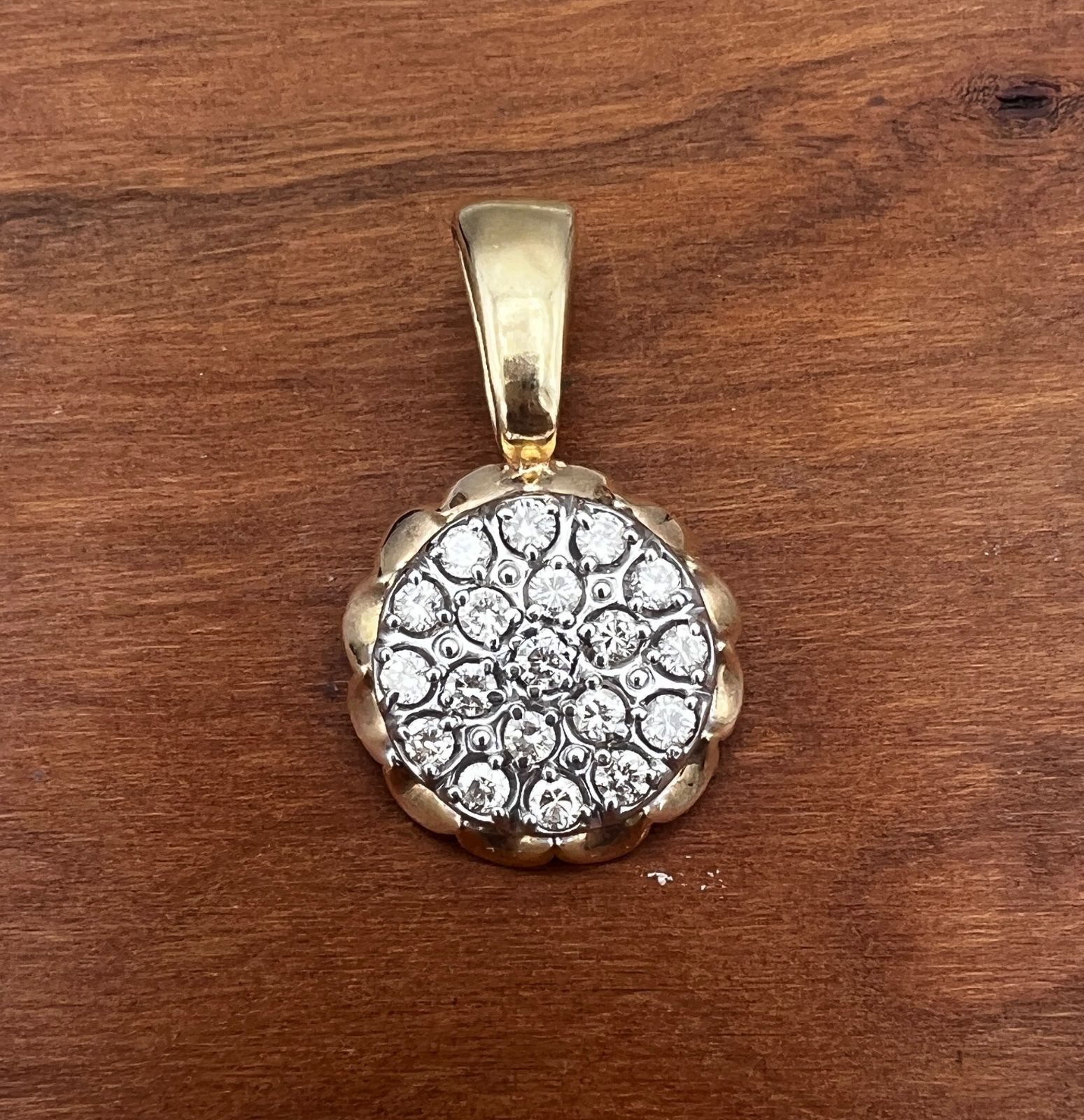 10K Gold Diamond Cluster Pendant with Scalloped Bezel
