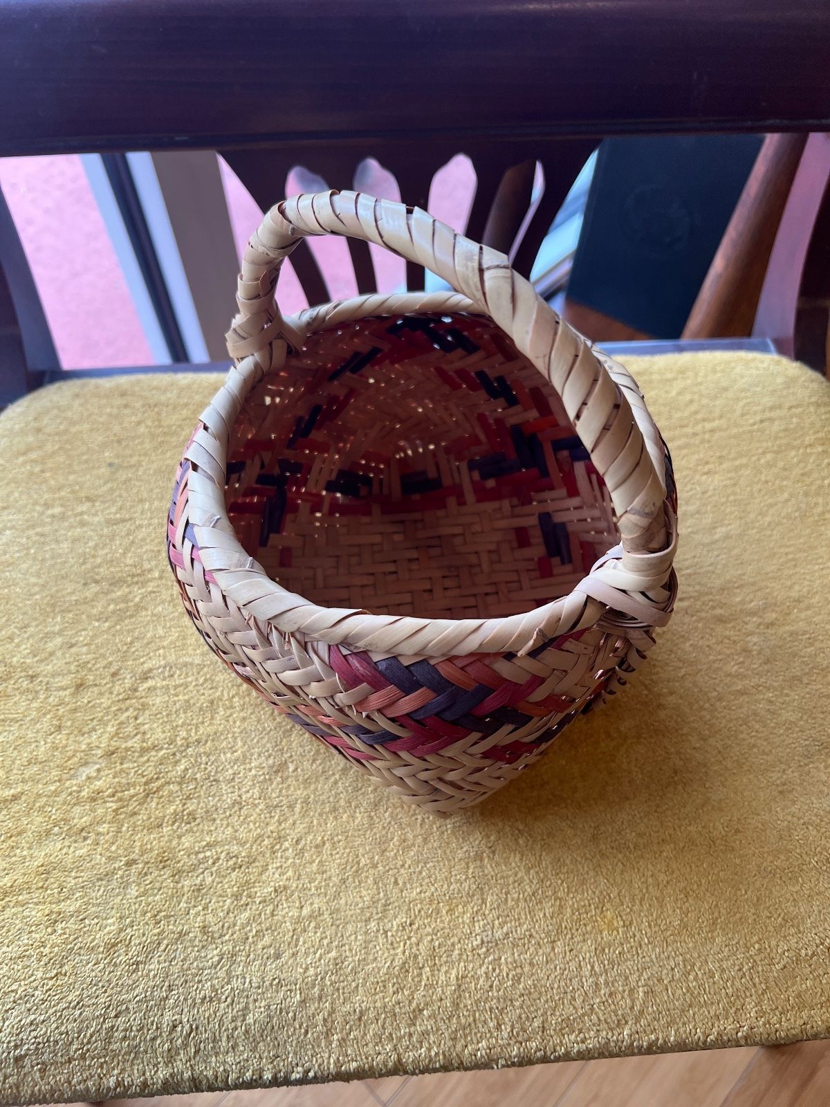 Mississippi Choctaw Handwoven River Cane Basket with Handle 3