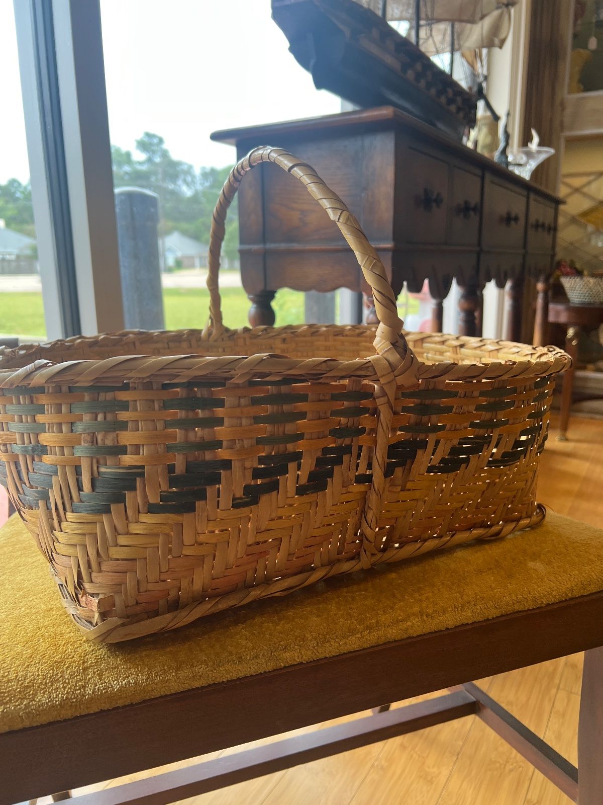 Mississippi Choctaw Handwoven River Cane Gathering Basket