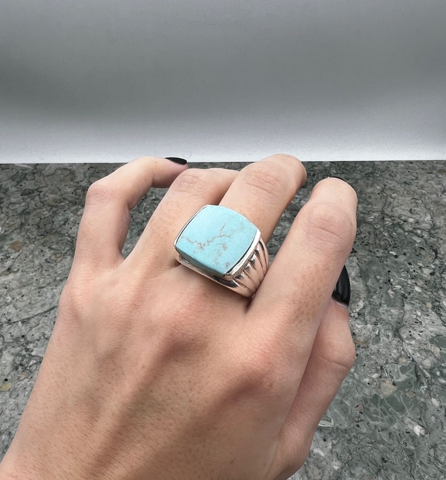 Sterling Silver Turquoise Statement Ring. Sz 8.25 3
