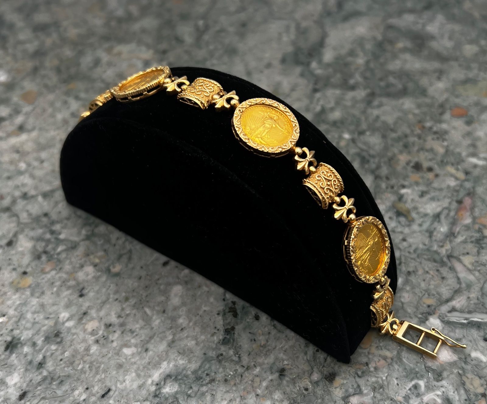 14K Gold Bracelet with Three 1/10 oz American Gold Eagle Coins