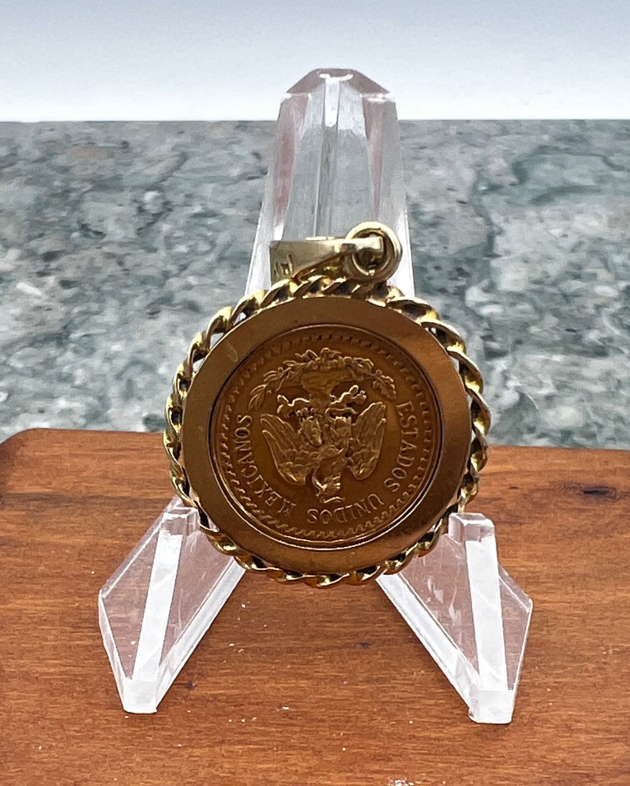 1945 Mexican 2.5 Pesos Gold Coin Pendant in 14K Bezel 2