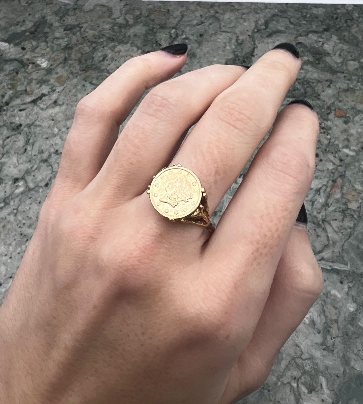 14K Gold Ring with Liberty Head Type 1 Gold Dollar Coin. Sz. 9 4
