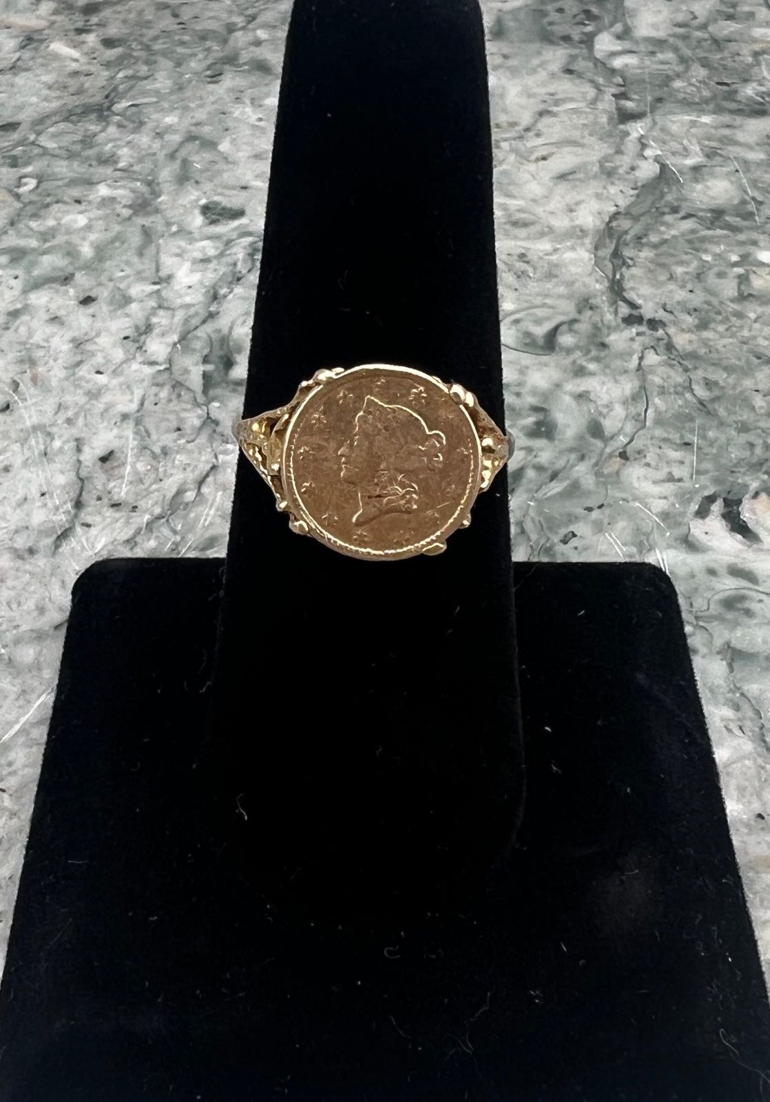 14K Gold Ring with Liberty Head Type 1 Gold Dollar Coin. Sz. 9 2