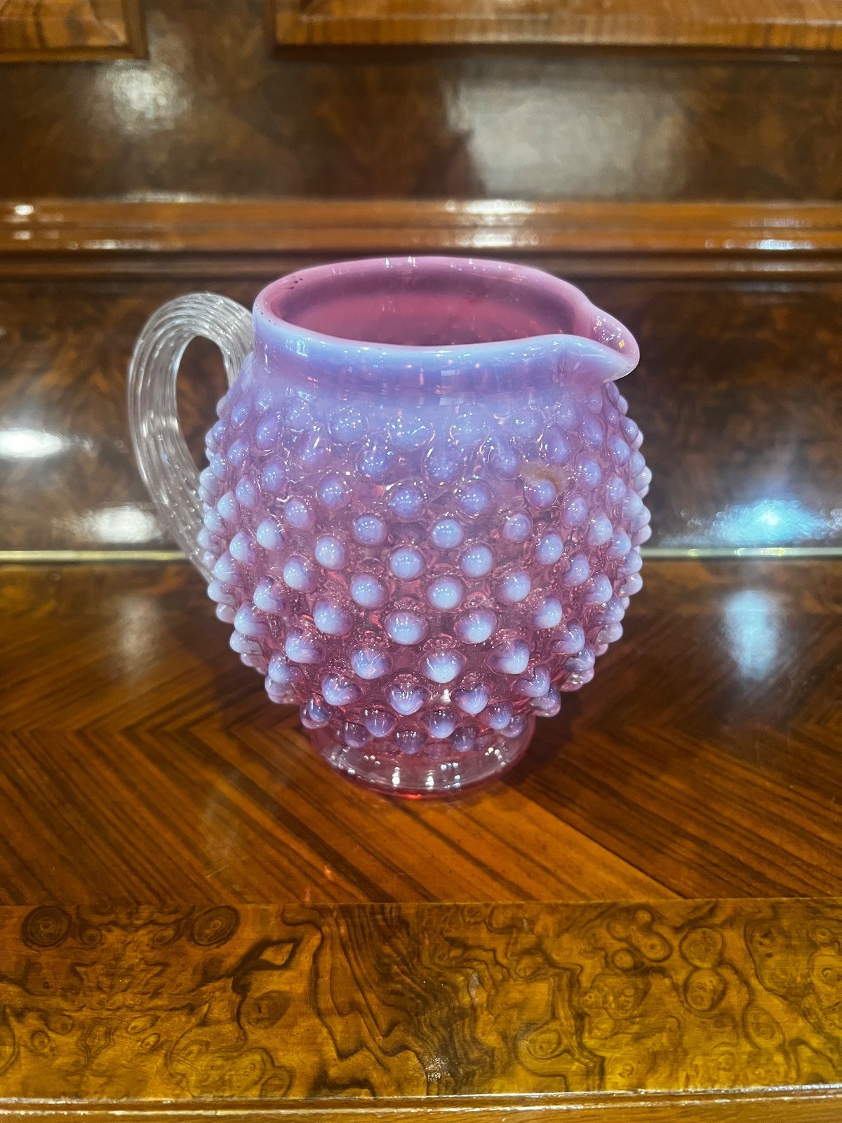 Vintage Fenton Cranberry Pink Hobnail Glass Pitcher – 4.5" 3