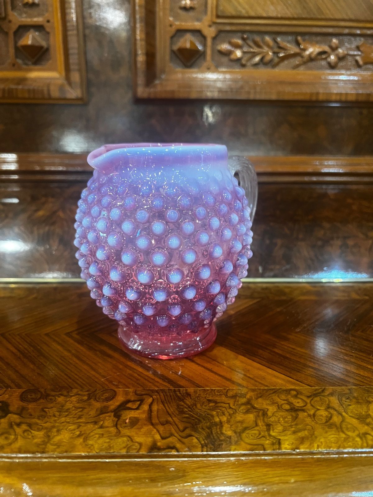 Vintage Fenton Cranberry Pink Hobnail Glass Pitcher – 4.5" 2