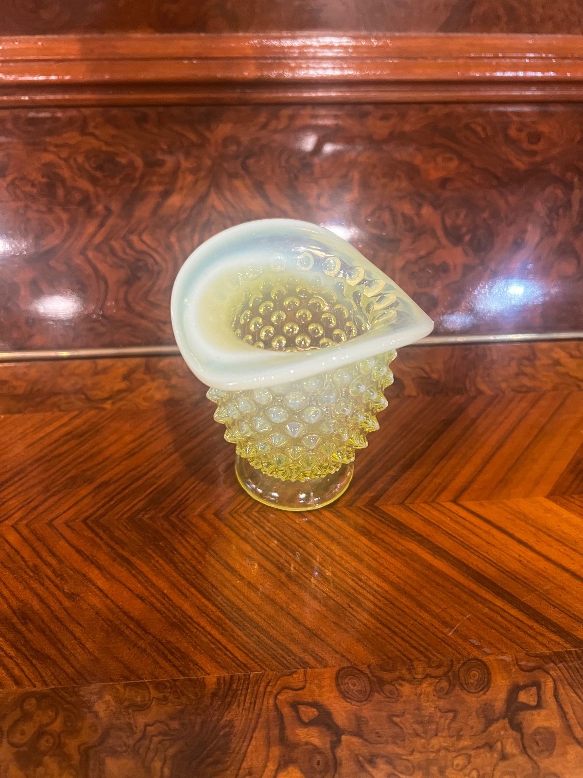 Vintage Fenton Yellow Topaz Hobnail Ruffled Mini Vases – 3.5" 3