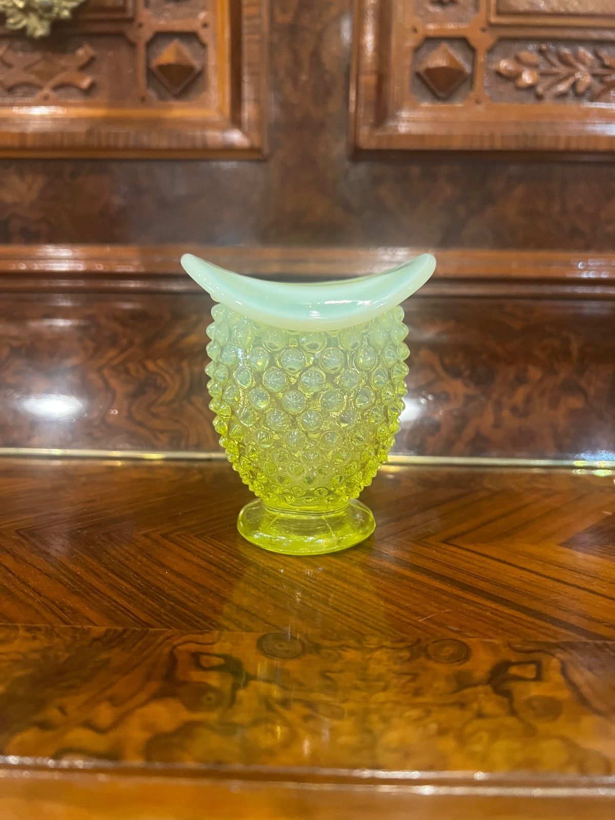 Vintage Fenton Yellow Topaz Hobnail Ruffled Mini Vases – 3.5"