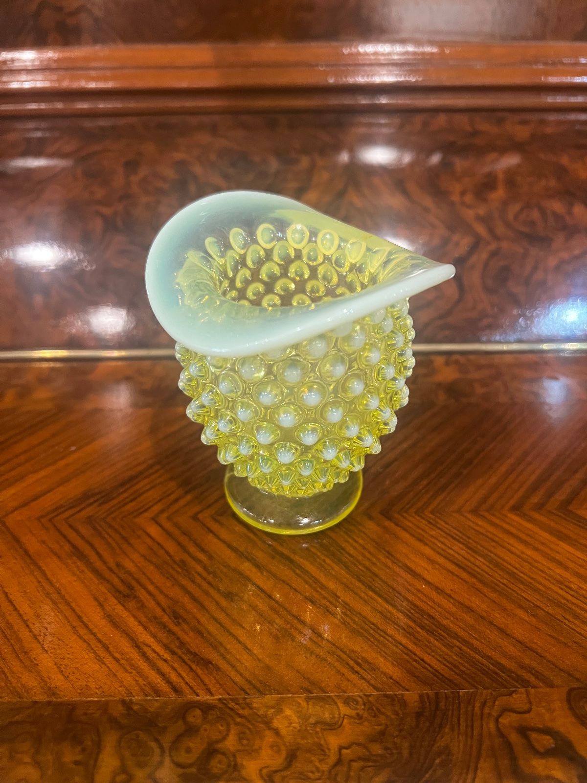 Vintage Fenton Yellow Topaz Hobnail Ruffled Mini Vases – 3.5" 3