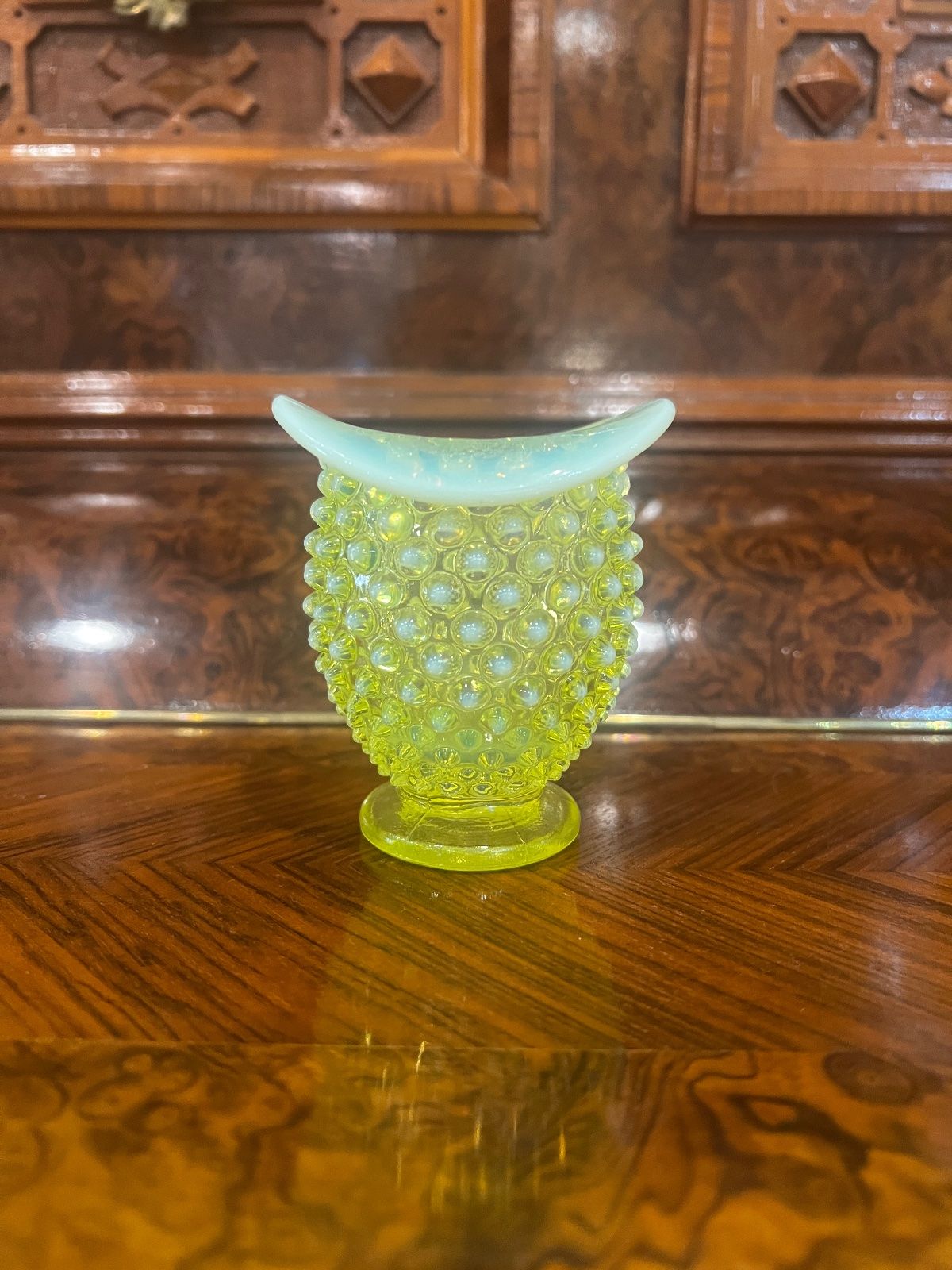 Vintage Fenton Yellow Topaz Hobnail Ruffled Mini Vases – 3.5"