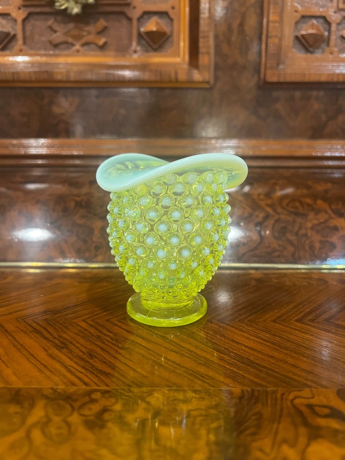 Vintage Fenton Yellow Topaz Hobnail Ruffled Mini Vases – 3.5" 2