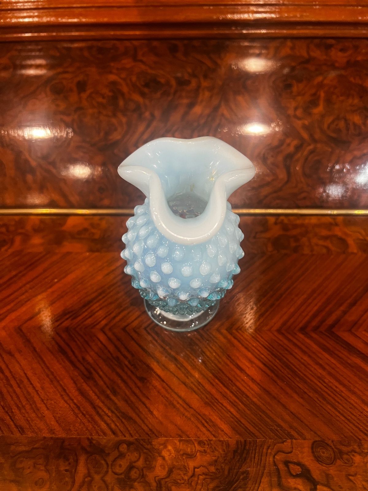 Vintage Fenton Blue Opalescent Hobnail Ruffled Vases – 4" 3