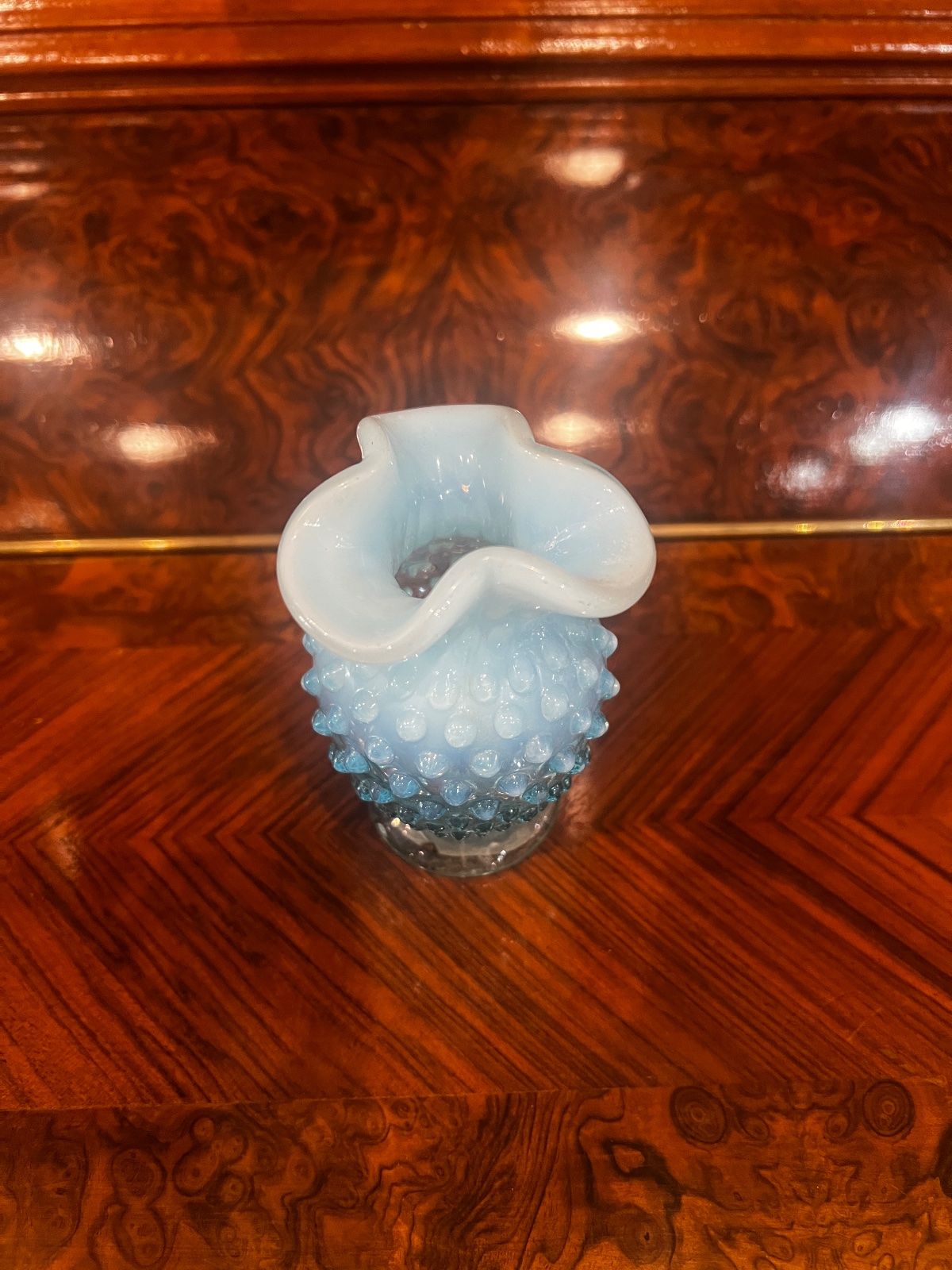 Vintage Fenton Blue Opalescent Hobnail Ruffled Vases – 4" 3