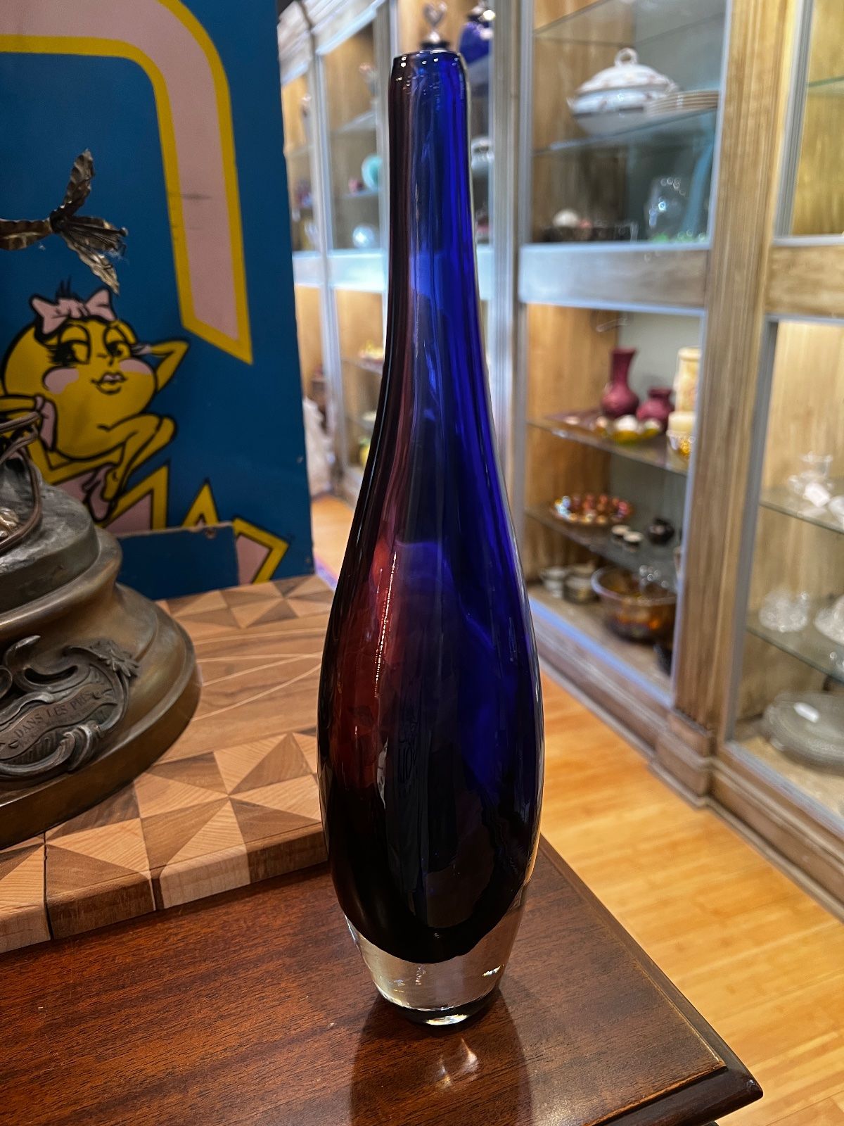 Tall Cobalt Blue & Purple Art Glass Vase – 13.5" 3