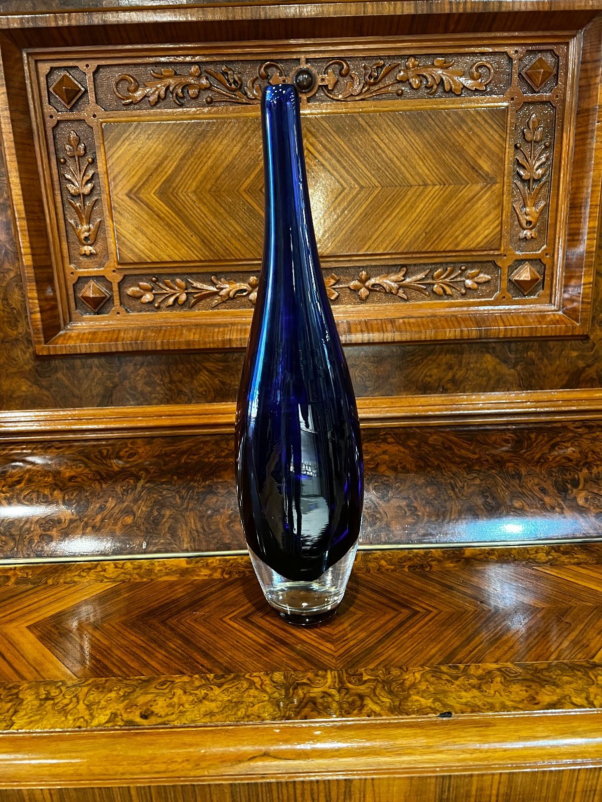 Tall Cobalt Blue & Purple Art Glass Vase – 13.5"