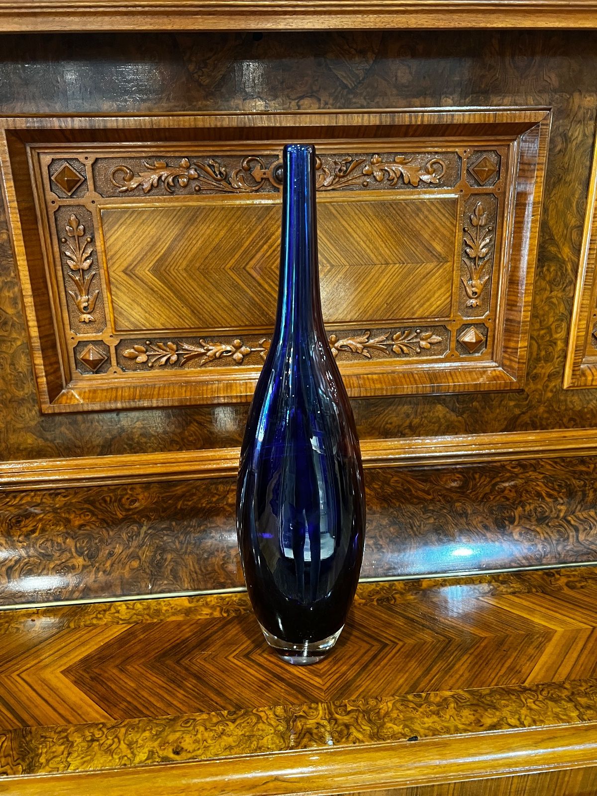 Large Cobalt Blue & Purple Art Glass Vase – 16"