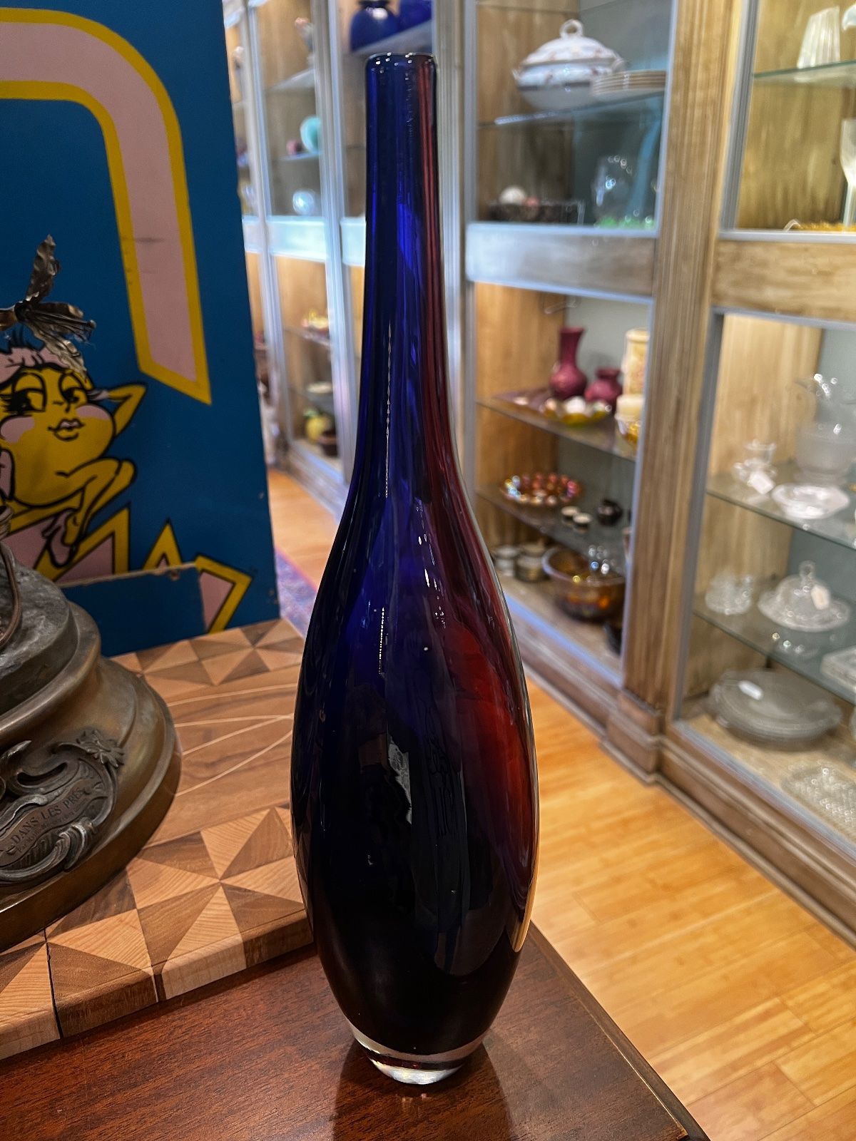 Large Cobalt Blue & Purple Art Glass Vase – 16" 3
