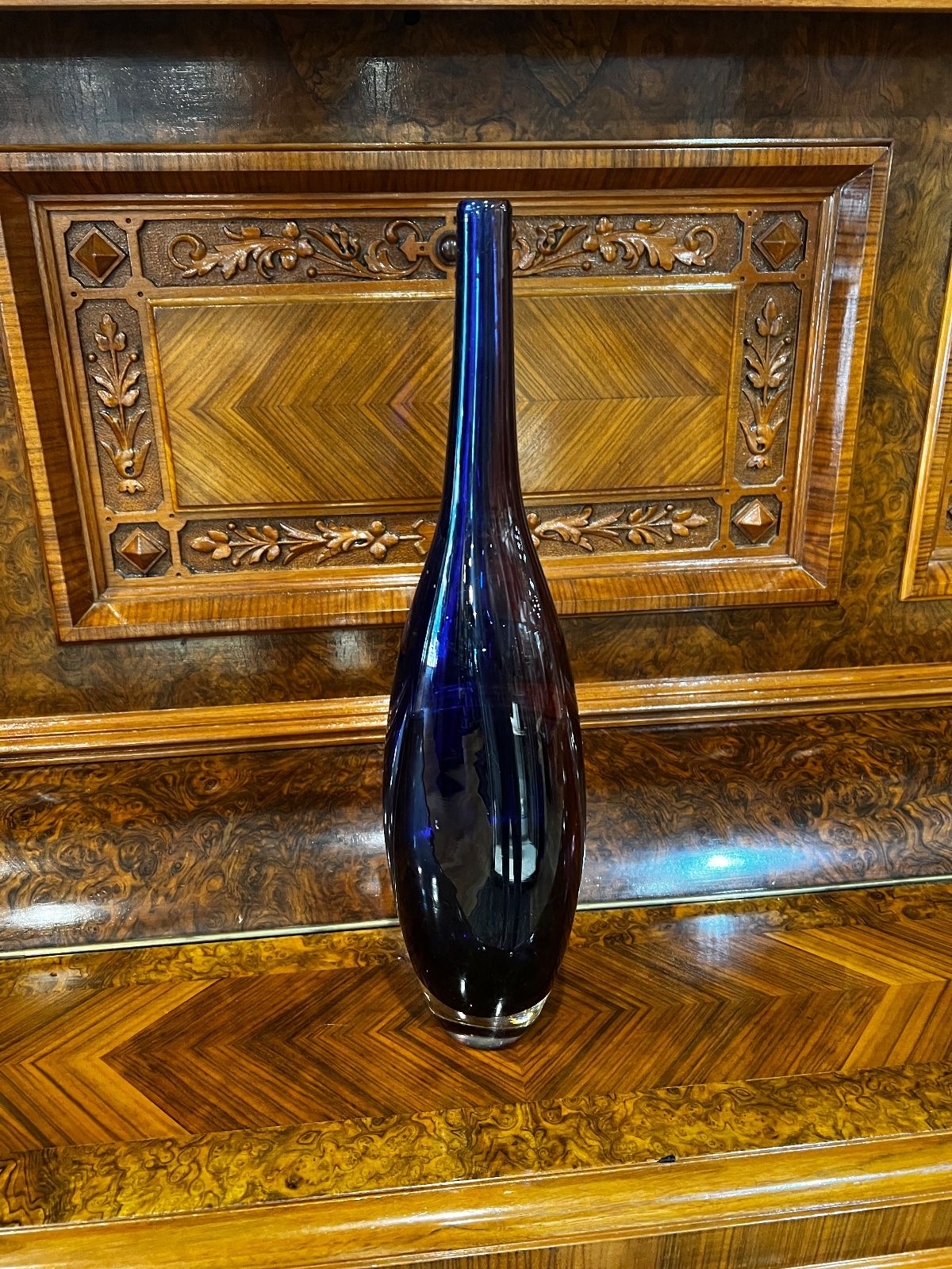 Large Cobalt Blue & Purple Art Glass Vase – 16" 2