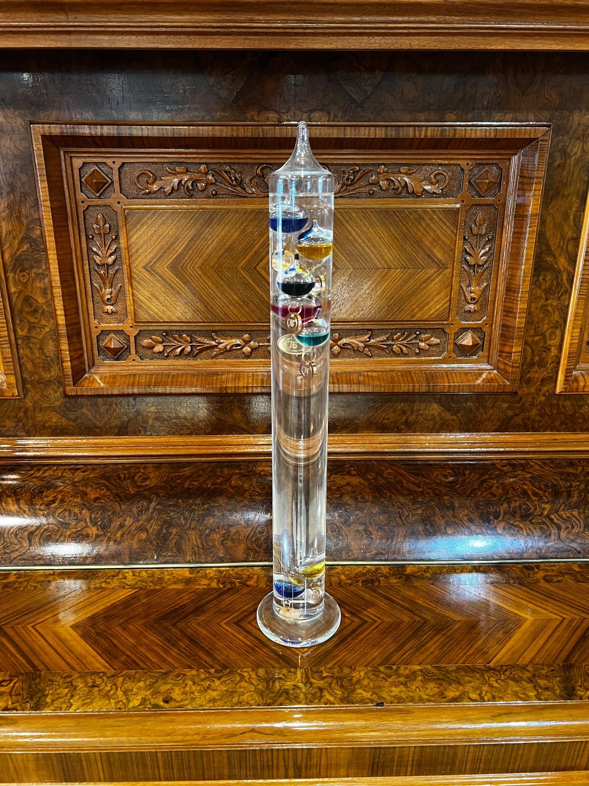 Large 17" Glass Galileo Thermometer with Colored Floating Bulbs