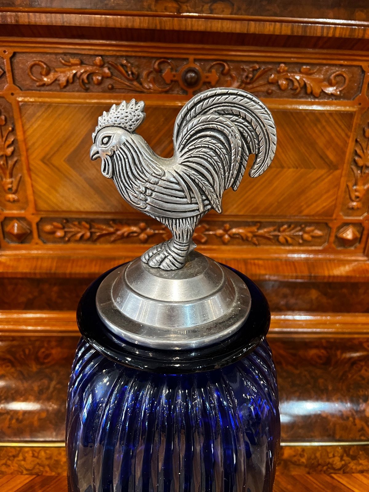 Cobalt Blue Glass Rooster Canister – Large 3