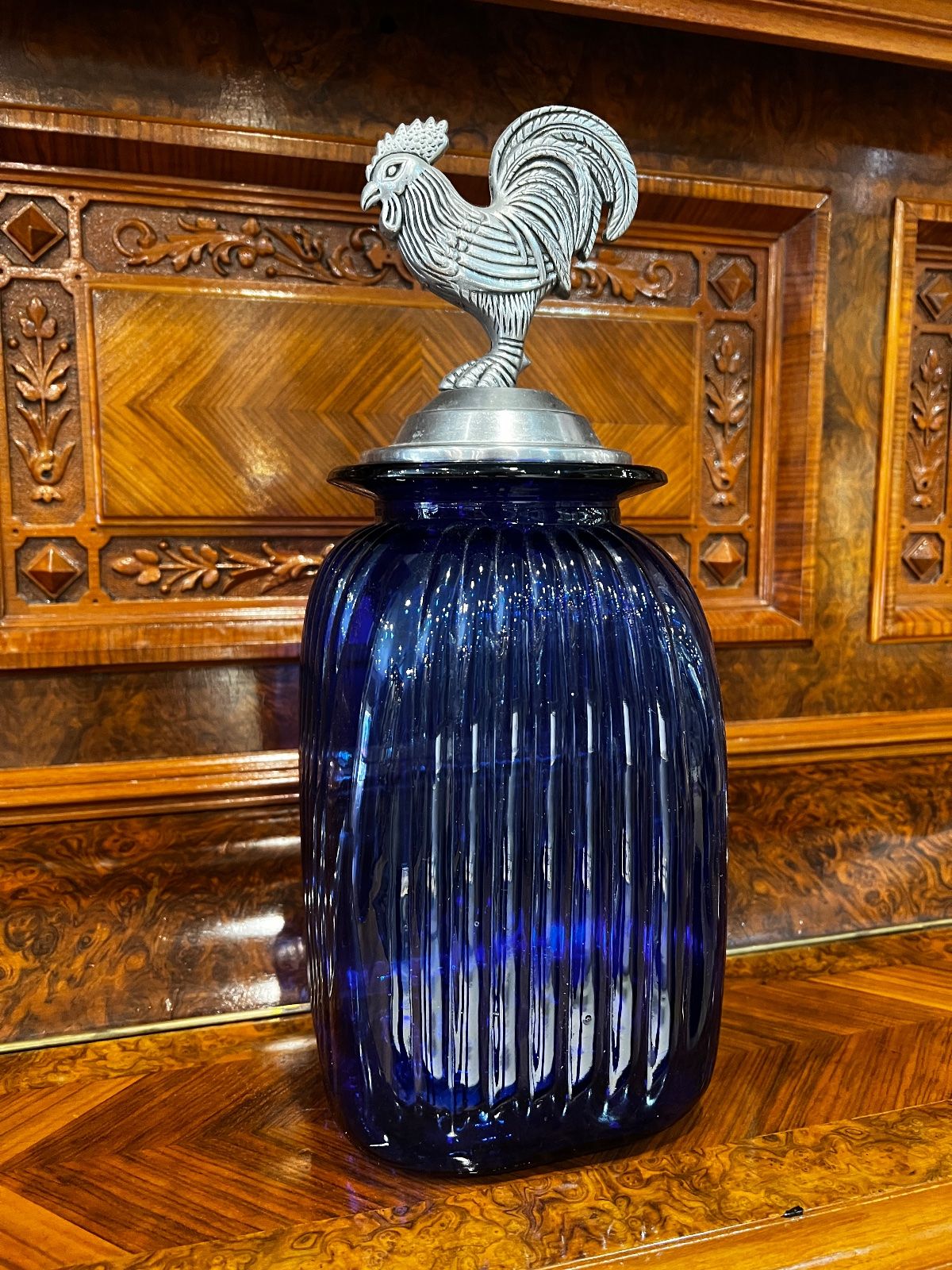 Cobalt Blue Glass Rooster Canister – Large 2