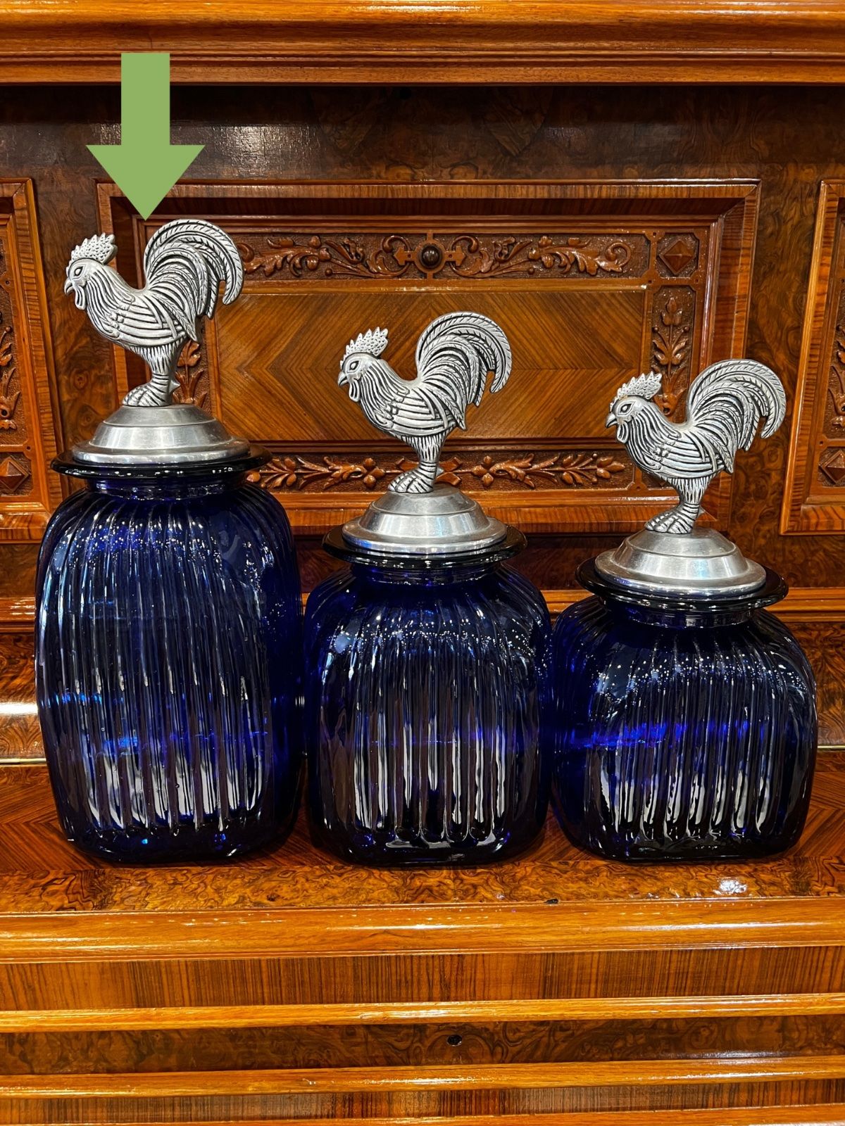 Cobalt Blue Glass Rooster Canister – Large 4