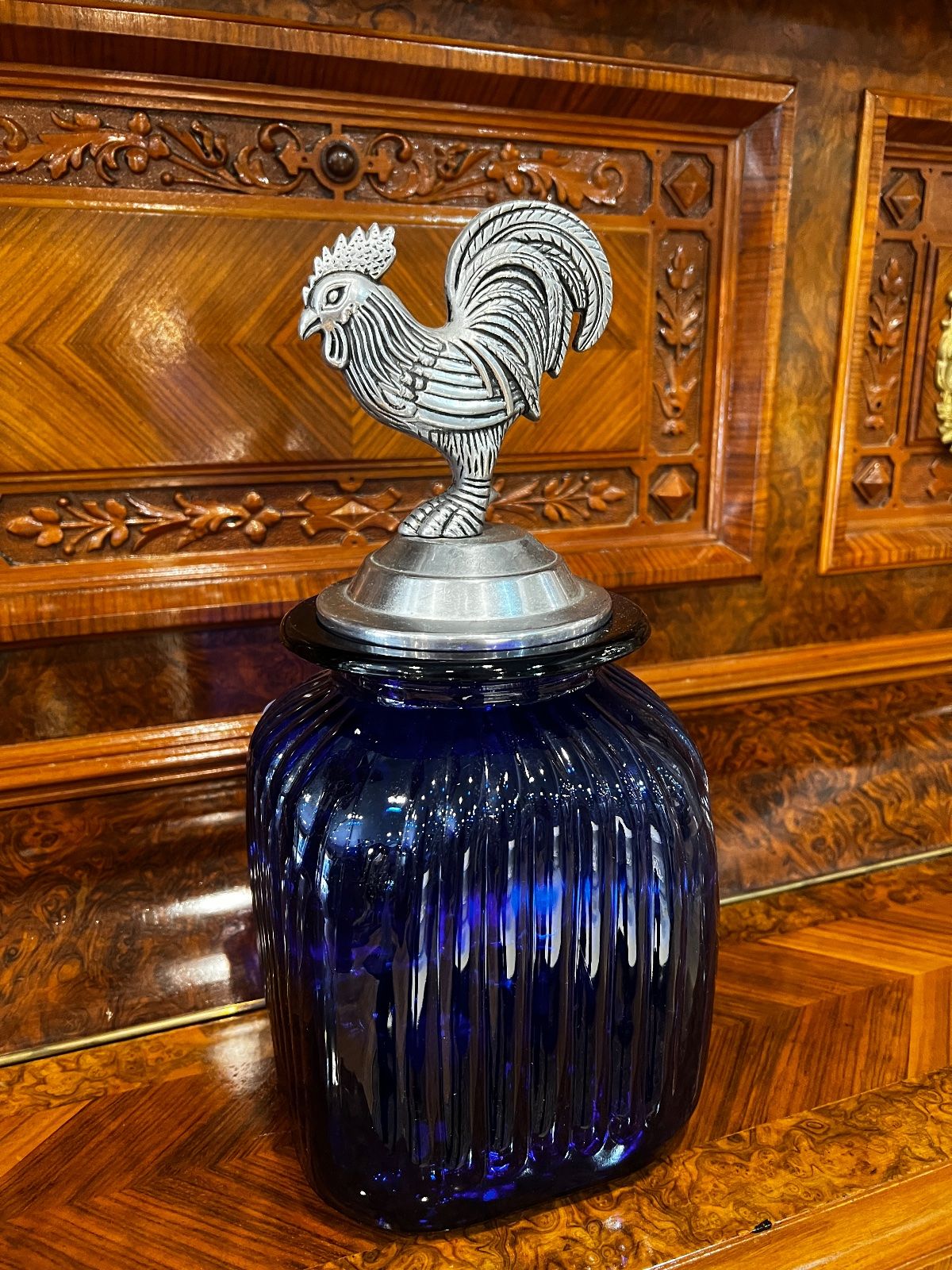 Cobalt Blue Glass Rooster Canister – Medium 2