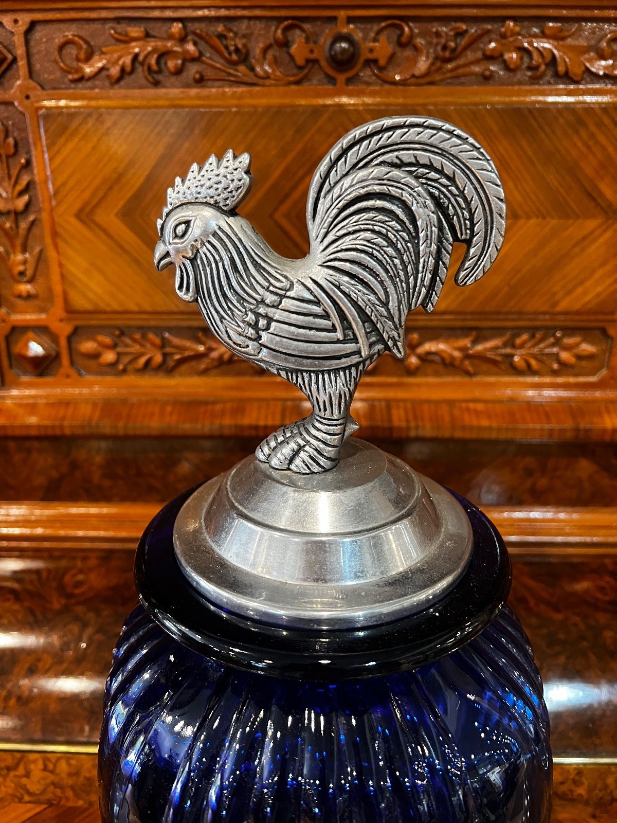 Cobalt Blue Glass Rooster Canister – Medium 3