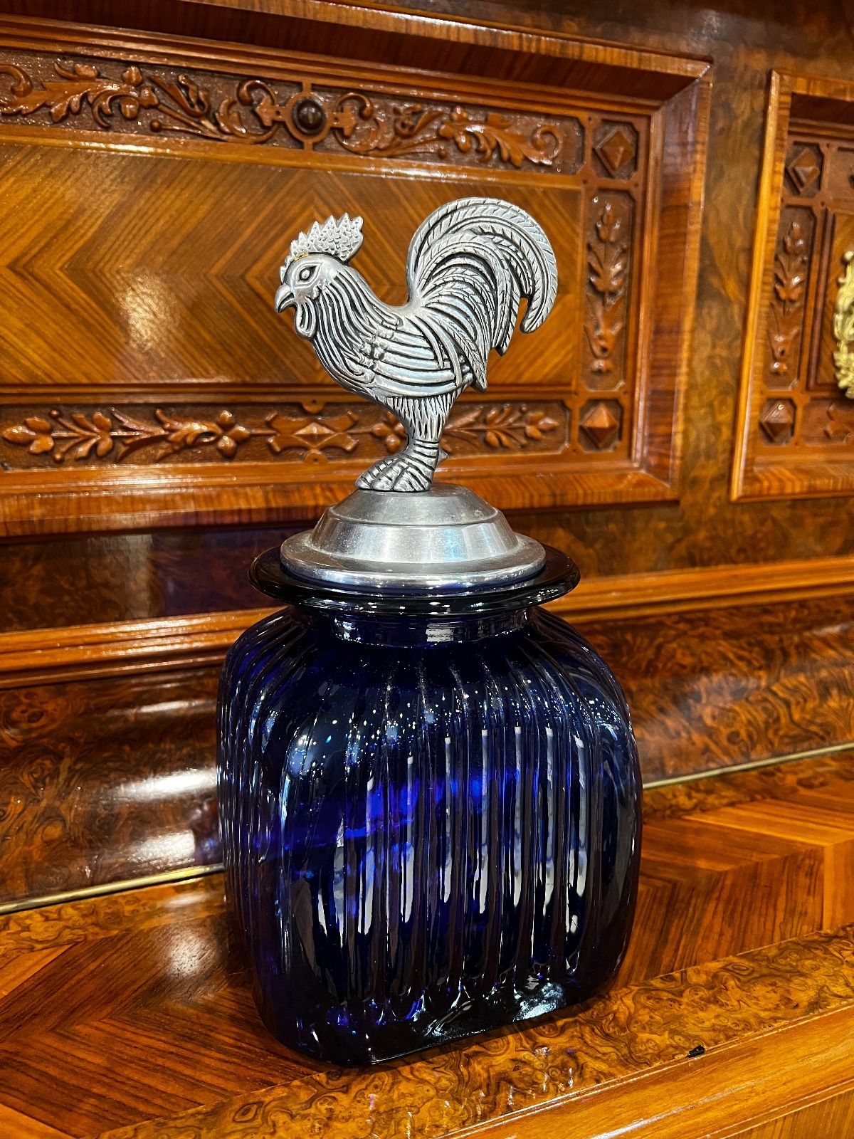 Cobalt Blue Glass Rooster Canister – Small 2