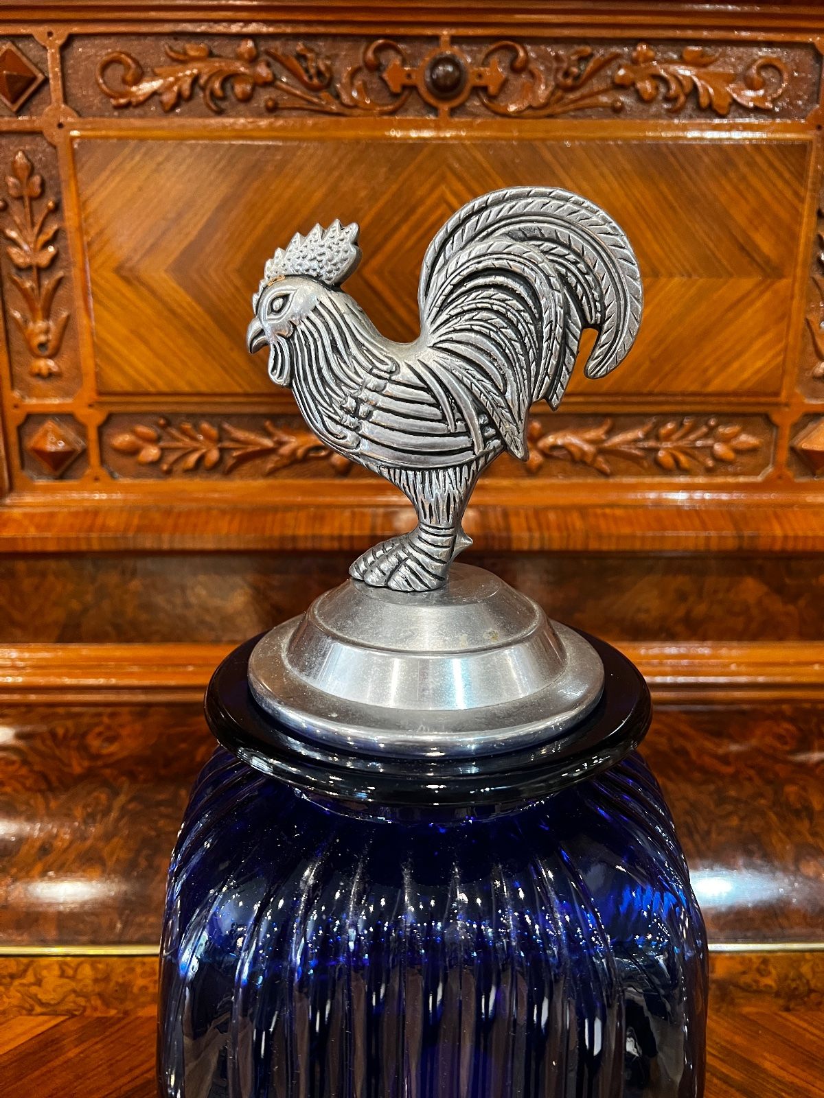 Cobalt Blue Glass Rooster Canister – Small 3
