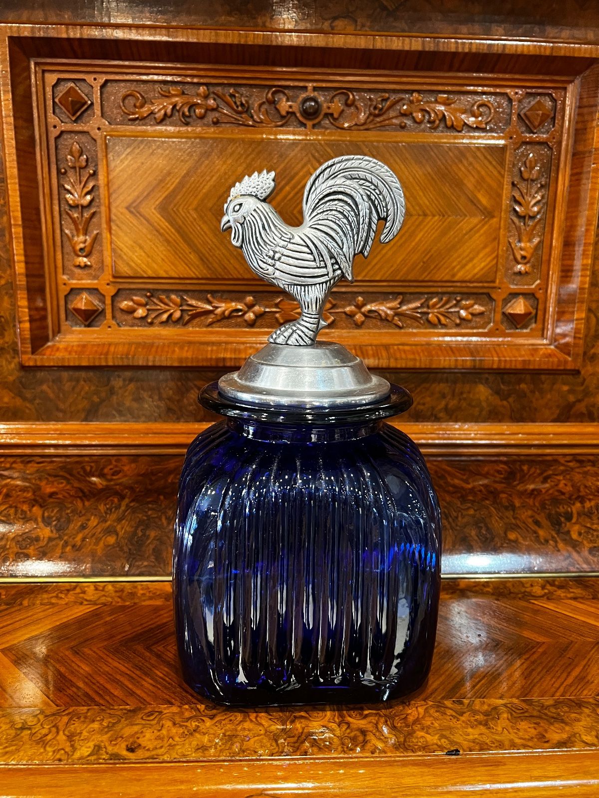 Cobalt Blue Glass Rooster Canister – Small