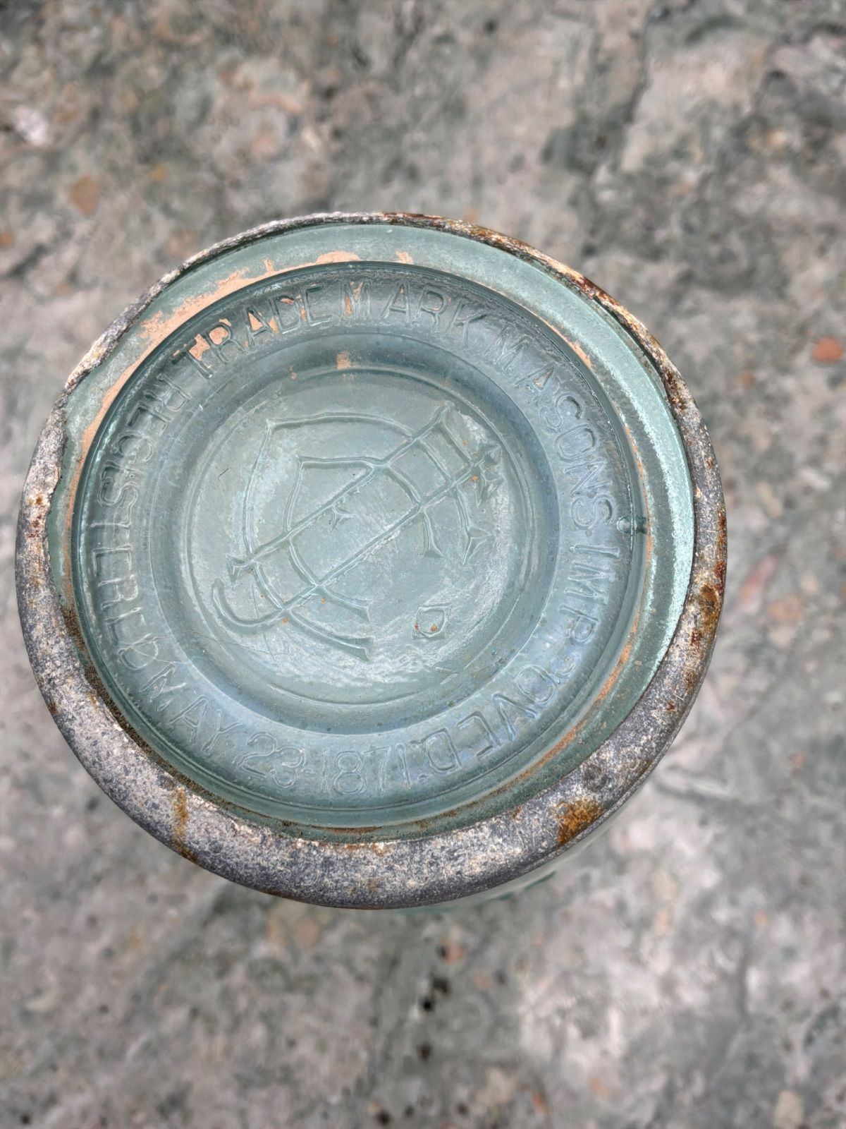Antique Mason's Improved Canning Jar with Metal and Glass Lid  2