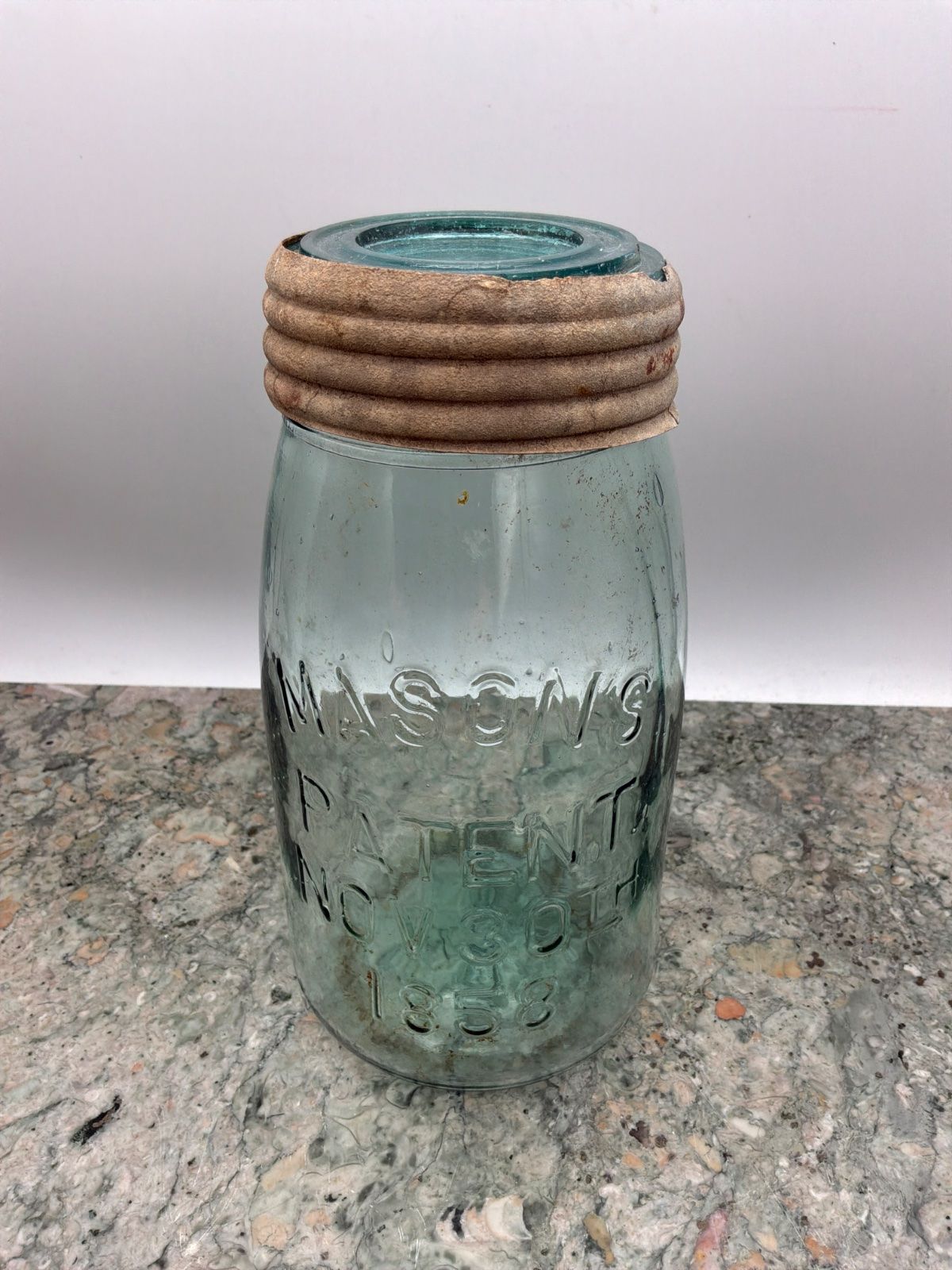 Antique Mason Jar with Metal and Glass Lid