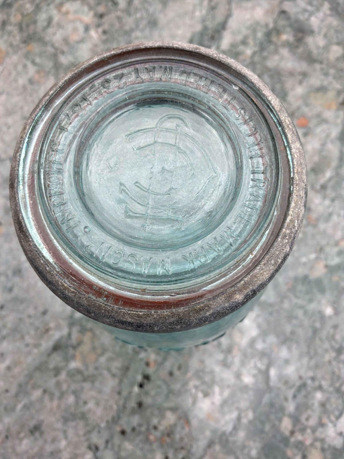 Antique Mason's Improved Glass Jar with Metal and Glass Lid 2