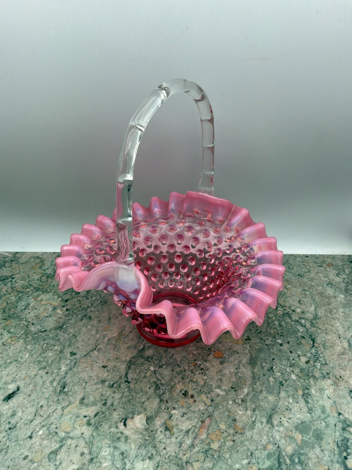 Fenton Cranberry Hobnail Glass Basket 2