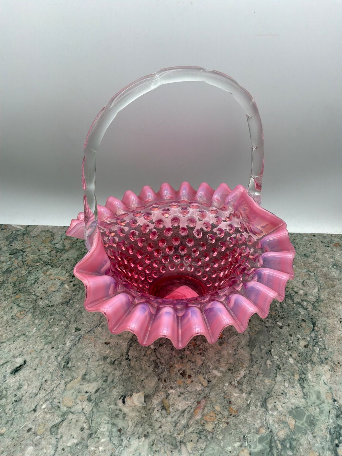 Fenton Cranberry Hobnail Glass Basket