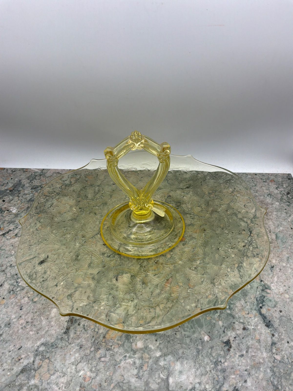 Yellow Depression Glas Center Handle Tray