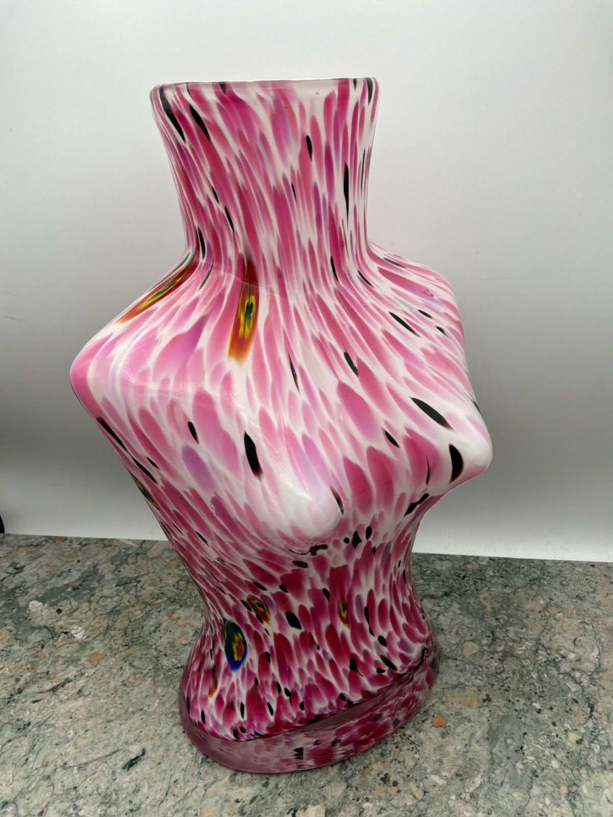 Pink Splatter Paint Art Glass Torso Vase, Murano style 2