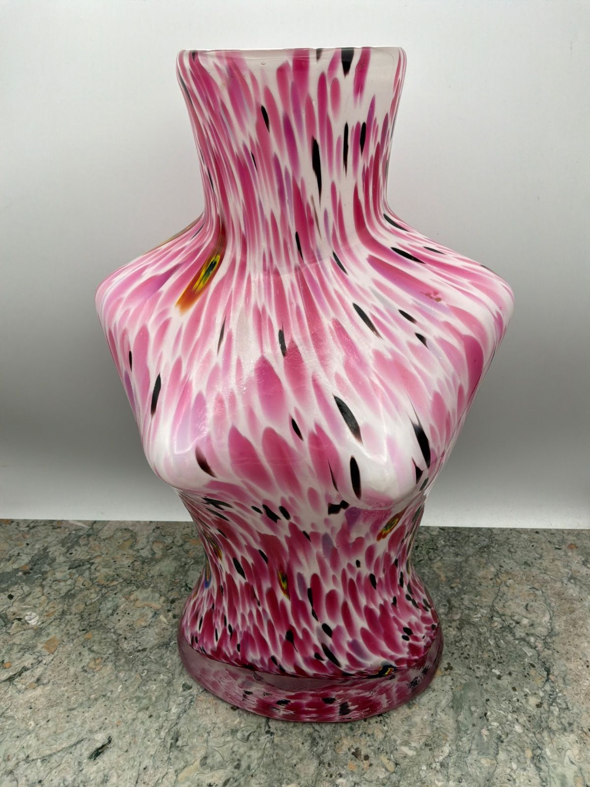 Pink Splatter Paint Art Glass Torso Vase, Murano style
