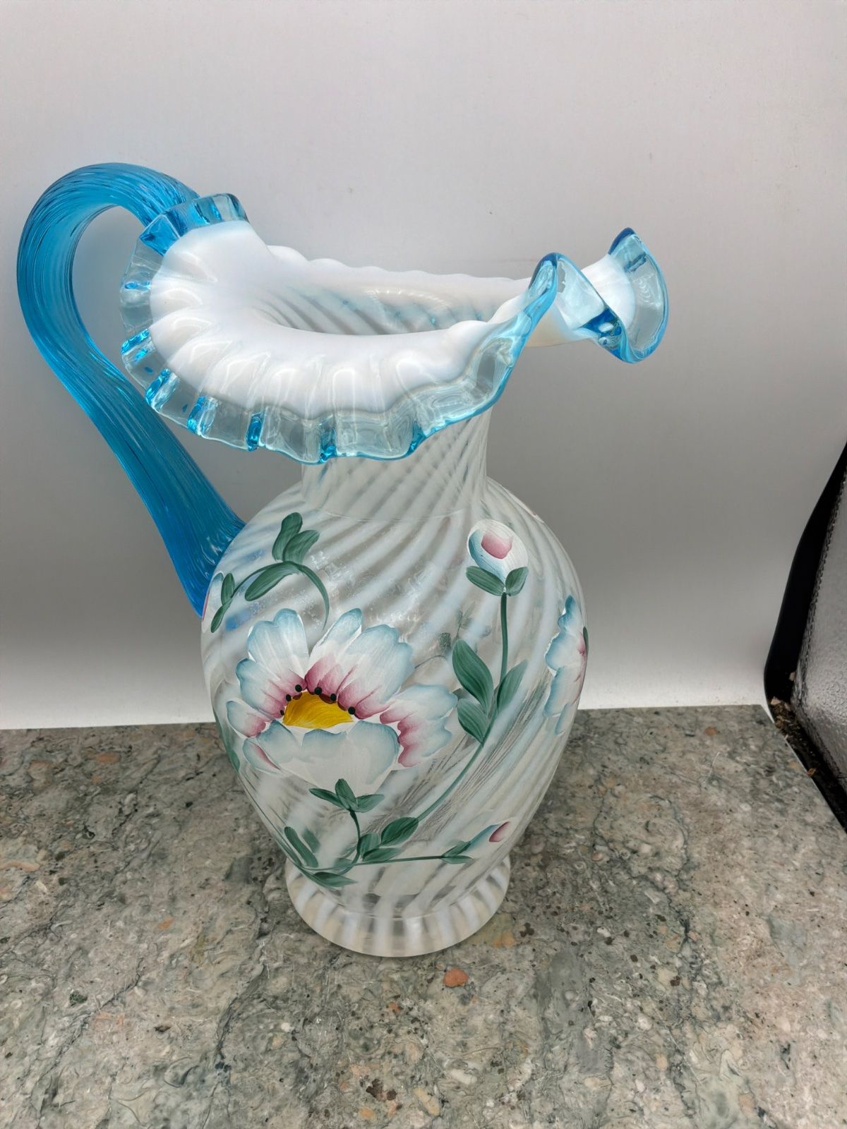 Hand painted Fenton style Glass Pitcher