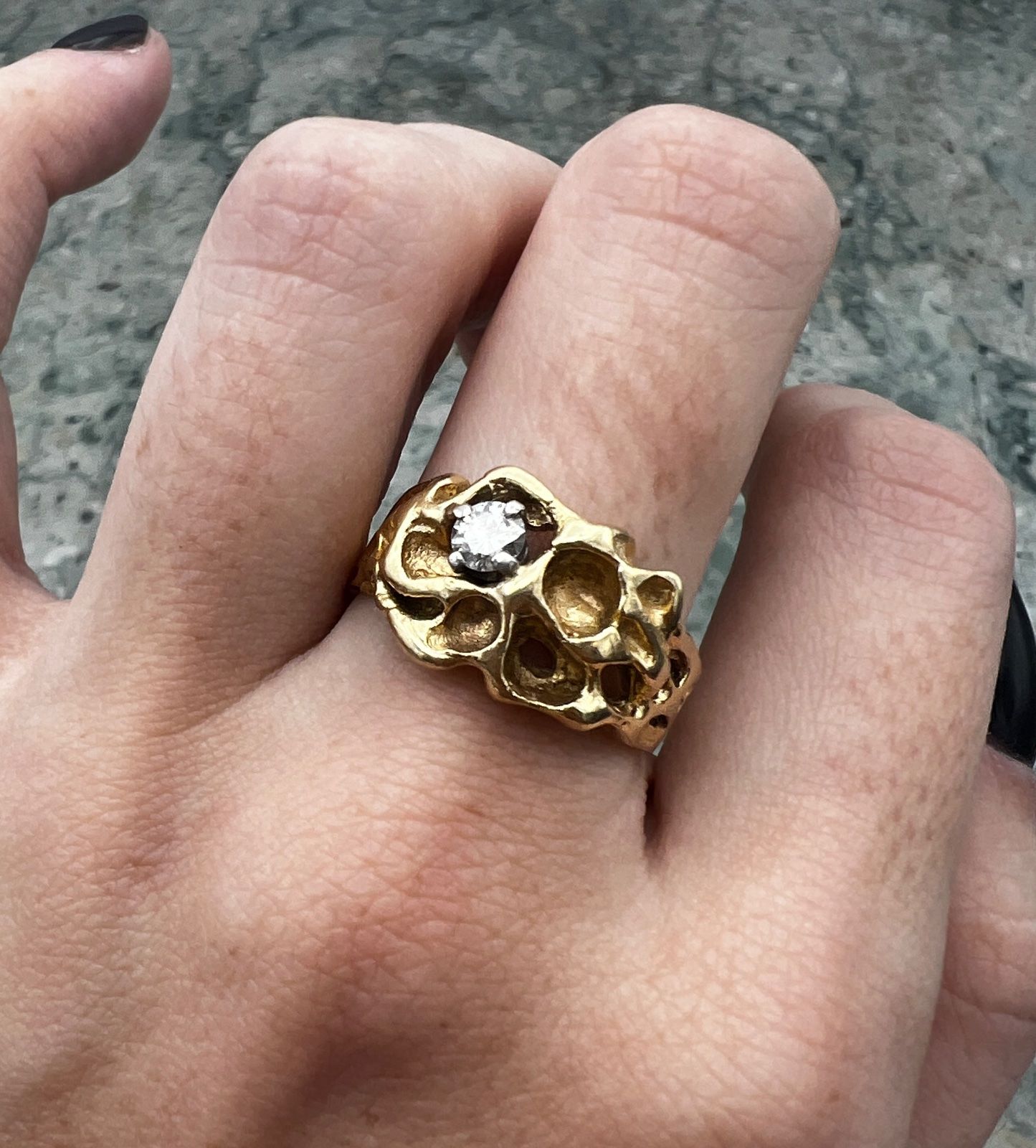 Vintage-Style 14K Yellow Gold Nugget Diamond Ring 6