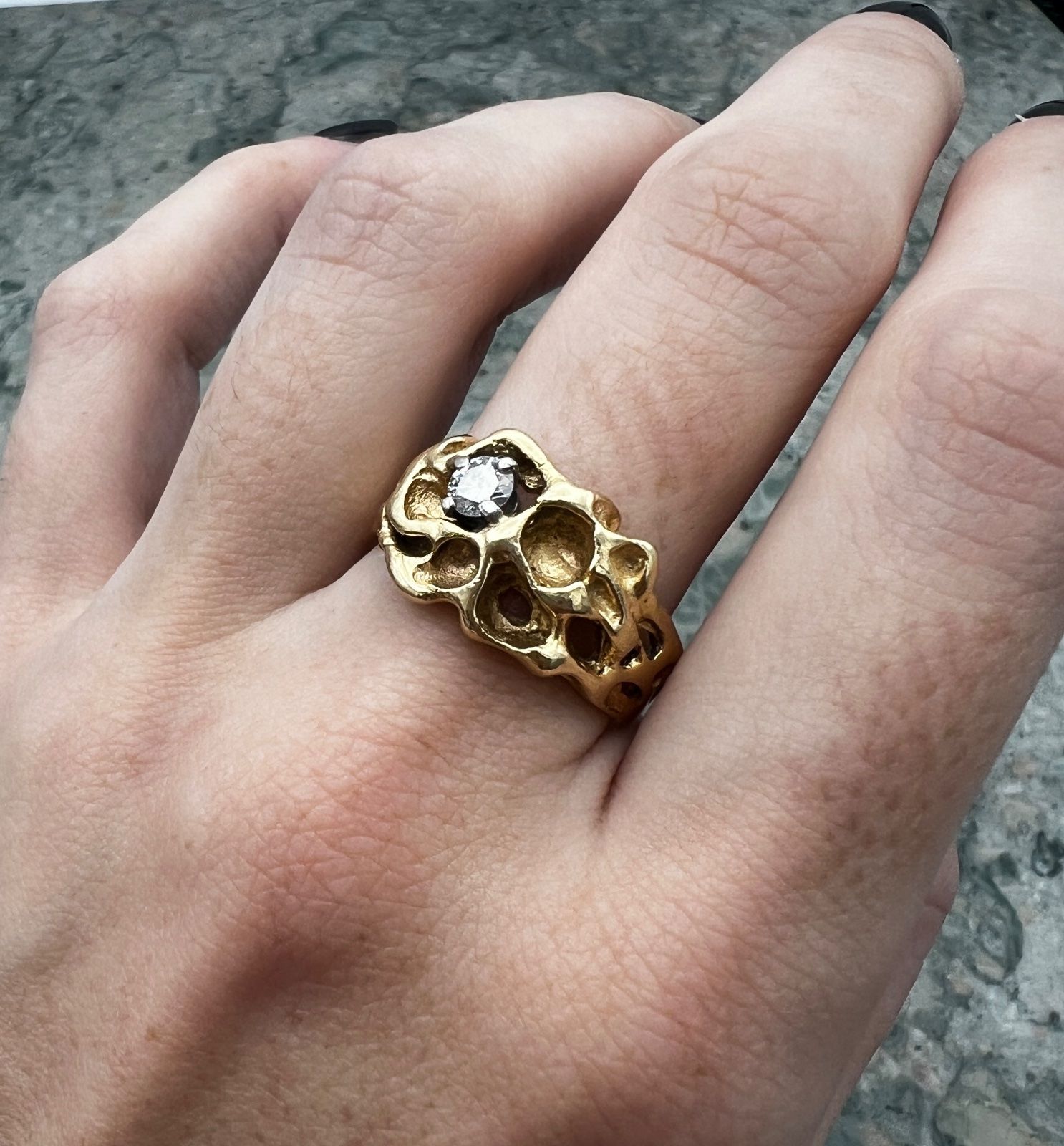 Vintage-Style 14K Yellow Gold Nugget Diamond Ring 5