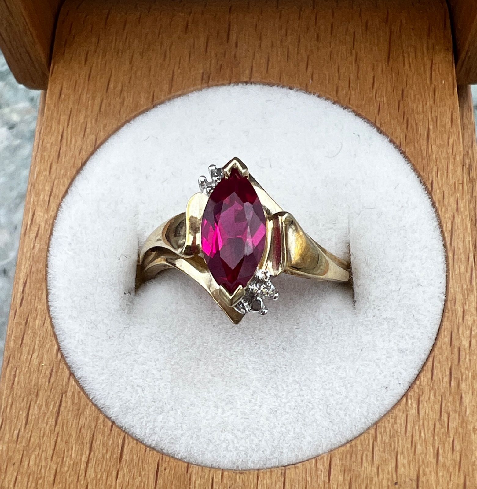 10K Yellow Gold Marquise Ruby & Diamond Accent Ring 3
