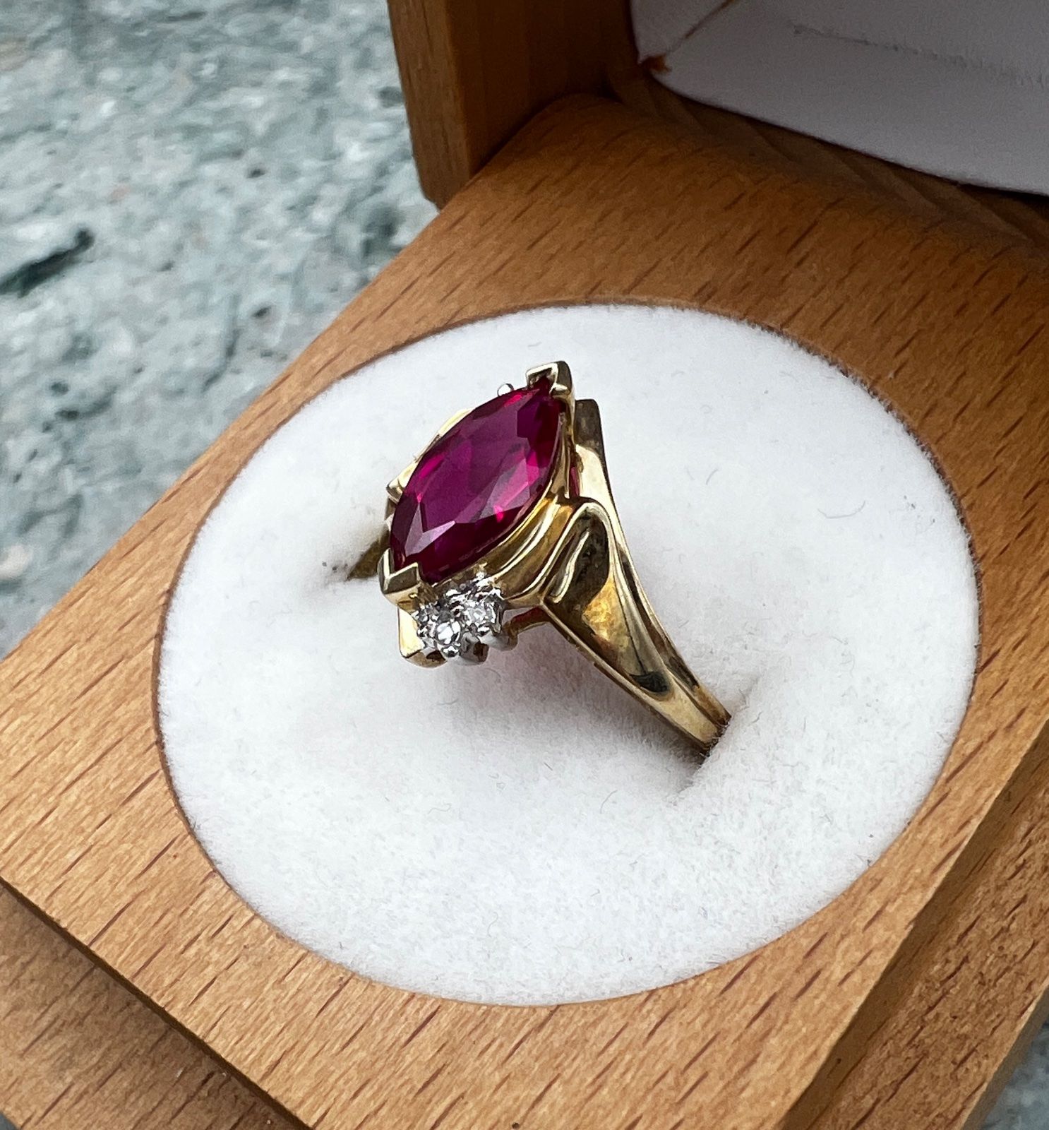 10K Yellow Gold Marquise Ruby & Diamond Accent Ring 4