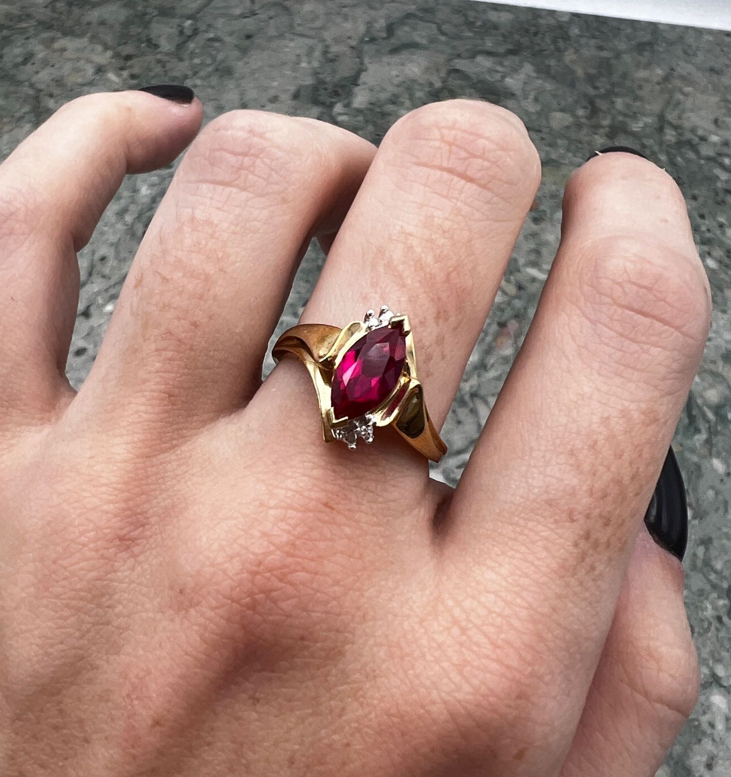 10K Yellow Gold Marquise Ruby & Diamond Accent Ring 6