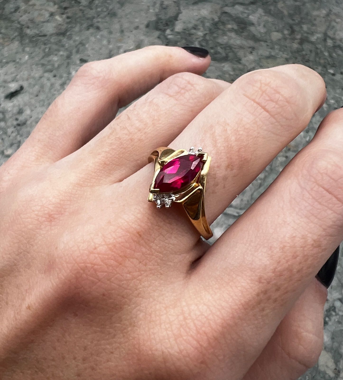 10K Yellow Gold Marquise Ruby & Diamond Accent Ring 5