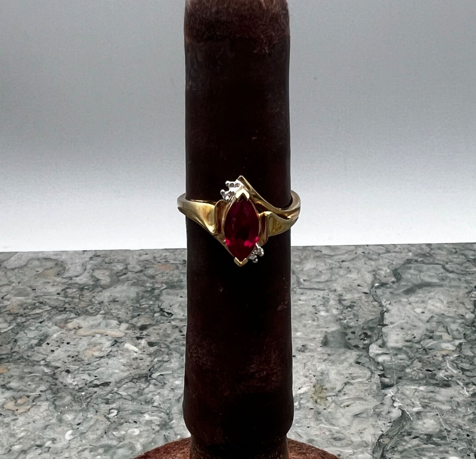 10K Yellow Gold Marquise Ruby & Diamond Accent Ring 2